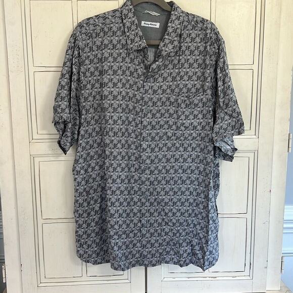 Tommy Bahama men’s size XXL gray button down shirt with palm trees viscose - Picture 1 of 3